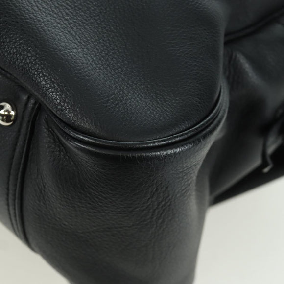 SAINT LAURENT Hand Bag Leather Black Silver Auth YKZ145A