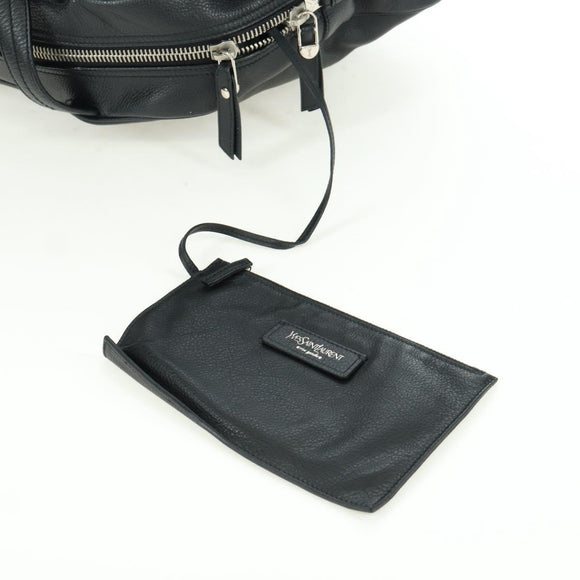 SAINT LAURENT Hand Bag Leather Black Silver Auth YKZ145A