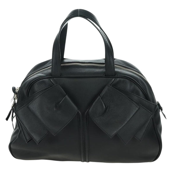 SAINT LAURENT Hand Bag Leather Black Silver Auth YKZ145A