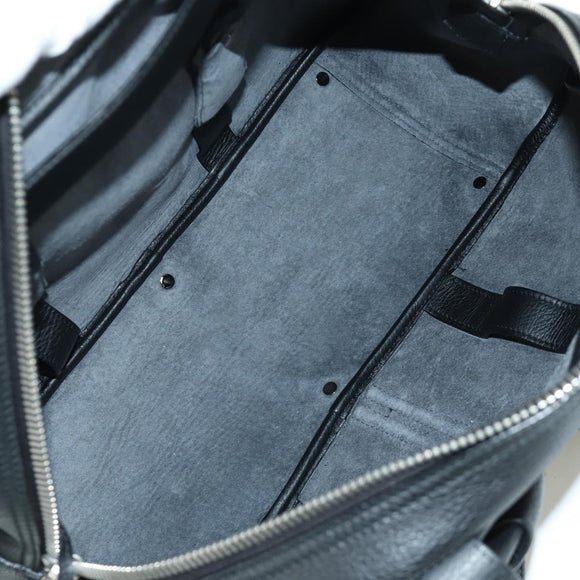 SAINT LAURENT Hand Bag Leather Black Silver Auth YKZ145A