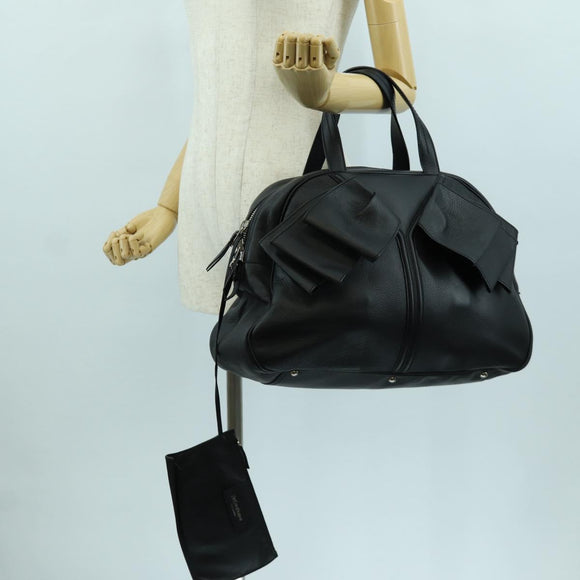 SAINT LAURENT Hand Bag Leather Black Silver Auth YKZ145A