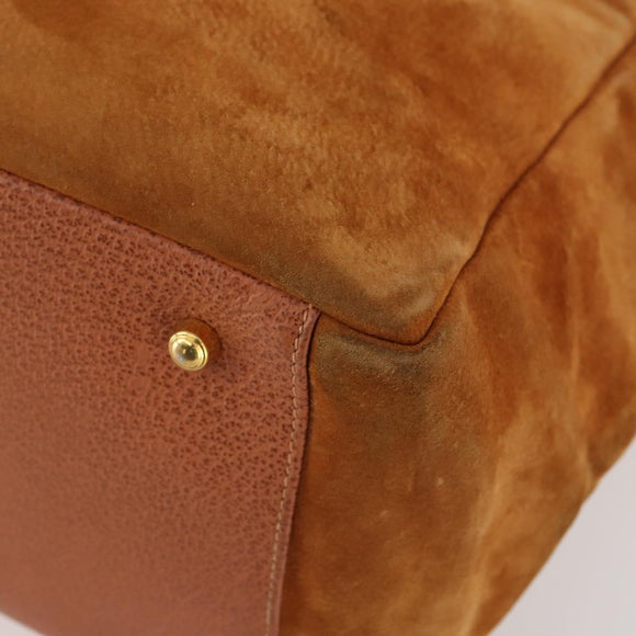 GUCCI Tote Bag Suede Brown Gold 002 58 0233 Auth YKZ146