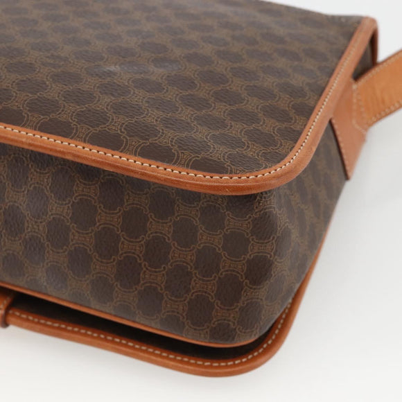 CELINE Macadam Canvas Shoulder Bag PVC Leather Brown Gold Auth YKZ1460A