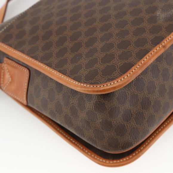 CELINE Macadam Canvas Shoulder Bag PVC Leather Brown Gold Auth YKZ1460A