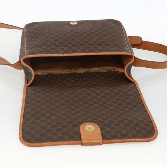 CELINE Macadam Canvas Shoulder Bag PVC Leather Brown Gold Auth YKZ1460A
