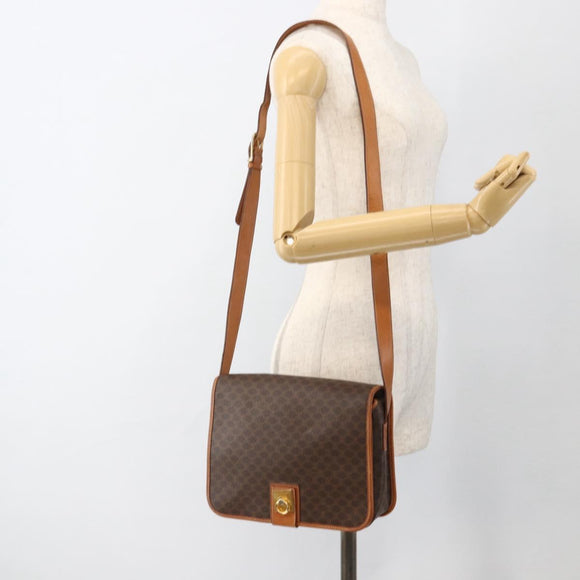 CELINE Macadam Canvas Shoulder Bag PVC Leather Brown Gold Auth YKZ1460A