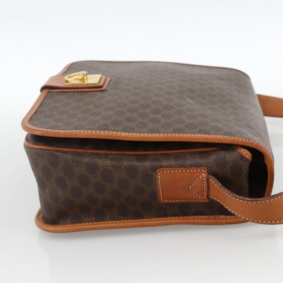 CELINE Macadam Canvas Shoulder Bag PVC Leather Brown Gold Auth YKZ1460A
