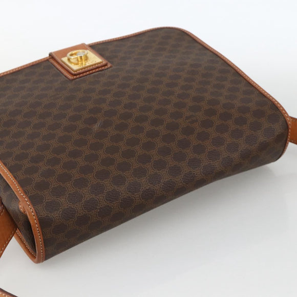 CELINE Macadam Canvas Shoulder Bag PVC Leather Brown Gold Auth YKZ1460A