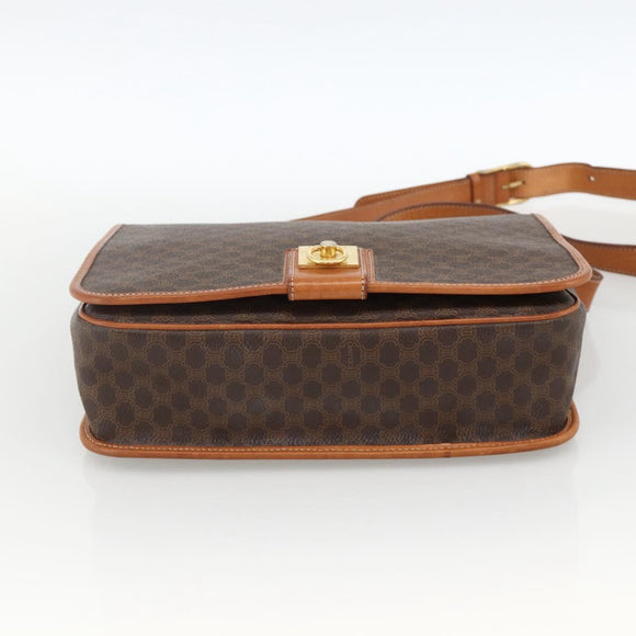CELINE Macadam Canvas Shoulder Bag PVC Leather Brown Gold Auth YKZ1460A