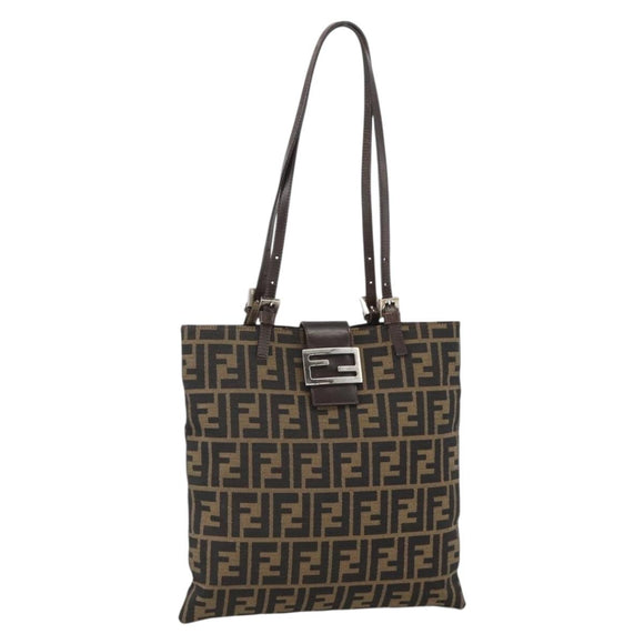 FENDI Zucca Canvas Tote Bag Black Brown Auth YKZ1463