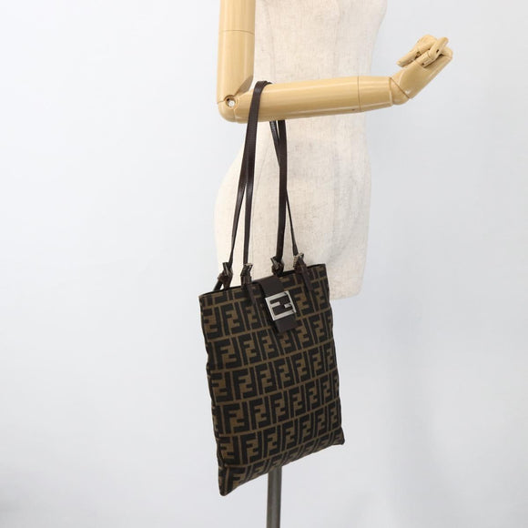 FENDI Zucca Canvas Tote Bag Black Brown Auth YKZ1463