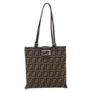 FENDI Zucca Canvas Tote Bag Black Brown Auth YKZ1463-13