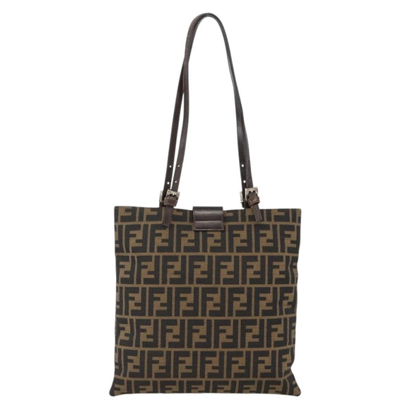 FENDI Zucca Canvas Tote Bag Black Brown Auth YKZ1463