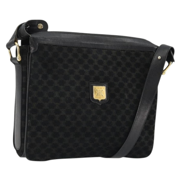 CELINE Macadam Canvas Shoulder Bag Suede Black Gold Auth YKZ1464
