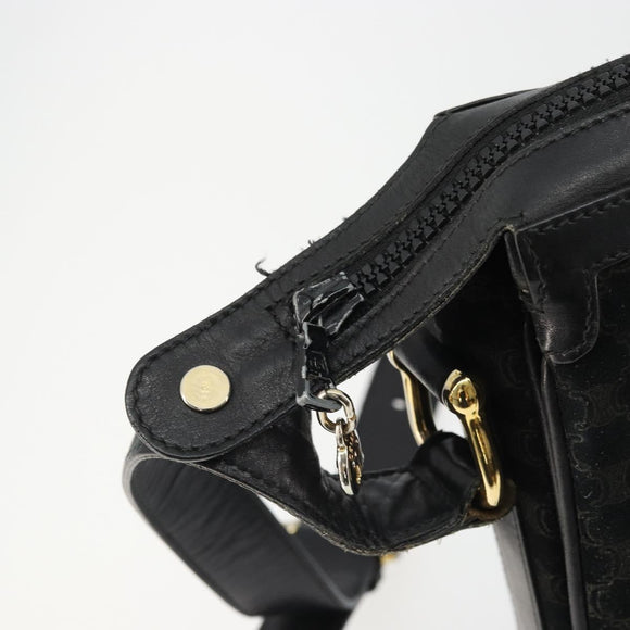 CELINE Macadam Canvas Shoulder Bag Suede Black Gold Auth YKZ1464