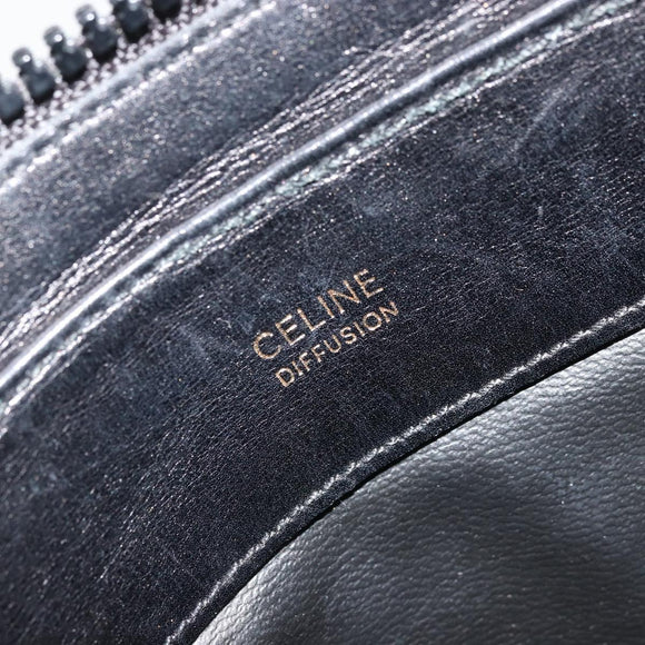 CELINE Macadam Canvas Shoulder Bag Suede Black Gold Auth YKZ1464