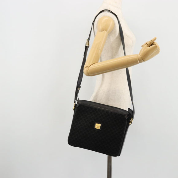 CELINE Macadam Canvas Shoulder Bag Suede Black Gold Auth YKZ1464