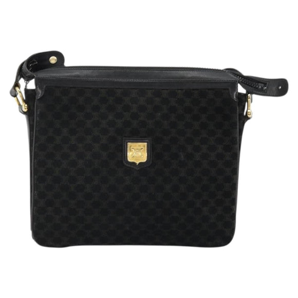 CELINE Macadam Canvas Shoulder Bag Suede Black Gold Auth YKZ1464