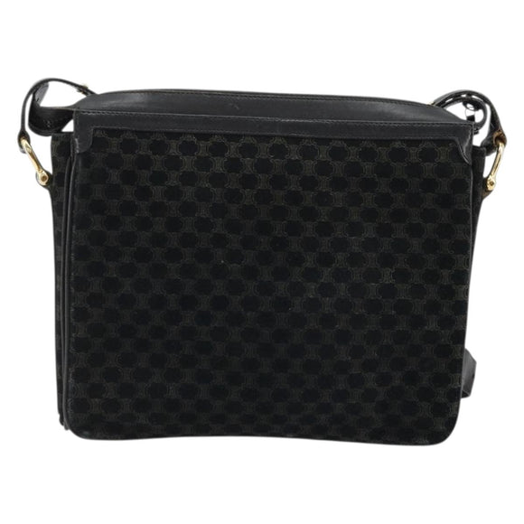 CELINE Macadam Canvas Shoulder Bag Suede Black Gold Auth YKZ1464