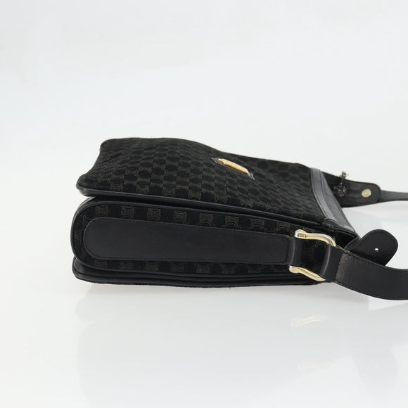 CELINE Macadam Canvas Shoulder Bag Suede Black Gold Auth YKZ1464