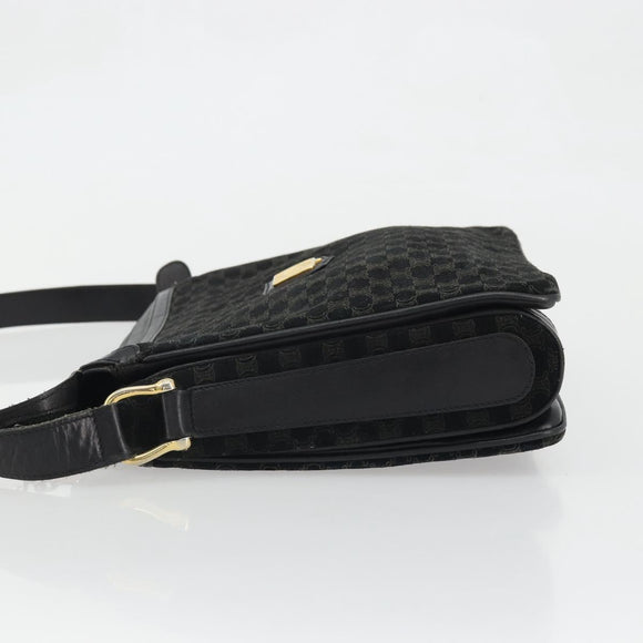 CELINE Macadam Canvas Shoulder Bag Suede Black Gold Auth YKZ1464