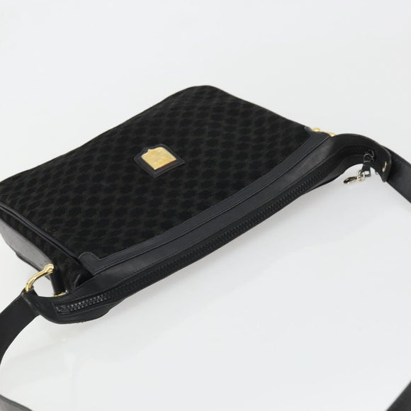 CELINE Macadam Canvas Shoulder Bag Suede Black Gold Auth YKZ1464