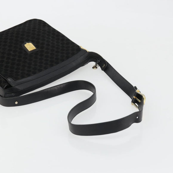 CELINE Macadam Canvas Shoulder Bag Suede Black Gold Auth YKZ1464