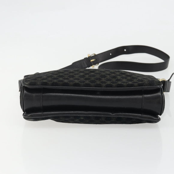 CELINE Macadam Canvas Shoulder Bag Suede Black Gold Auth YKZ1464