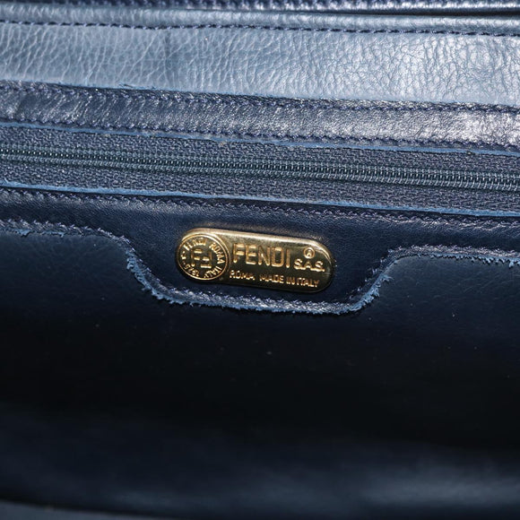 FENDI Pasta Hand Bag Leather 2way Gold Navy Auth YKZ1469A