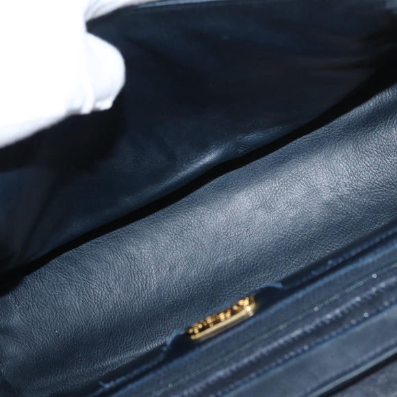 FENDI Pasta Hand Bag Leather 2way Gold Navy Auth YKZ1469A