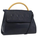 FENDI Pasta Hand Bag Leather 2way Gold Navy Auth YKZ1469A-1