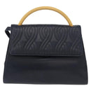 FENDI Pasta Hand Bag Leather 2way Gold Navy Auth YKZ1469A-13