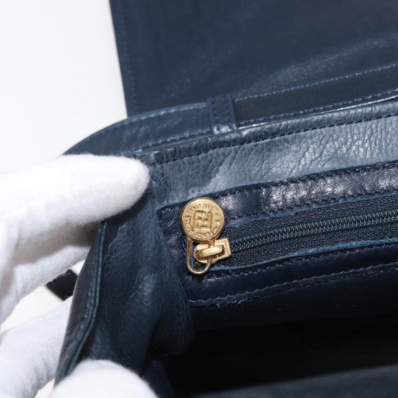 FENDI Pasta Hand Bag Leather 2way Gold Navy Auth YKZ1469A