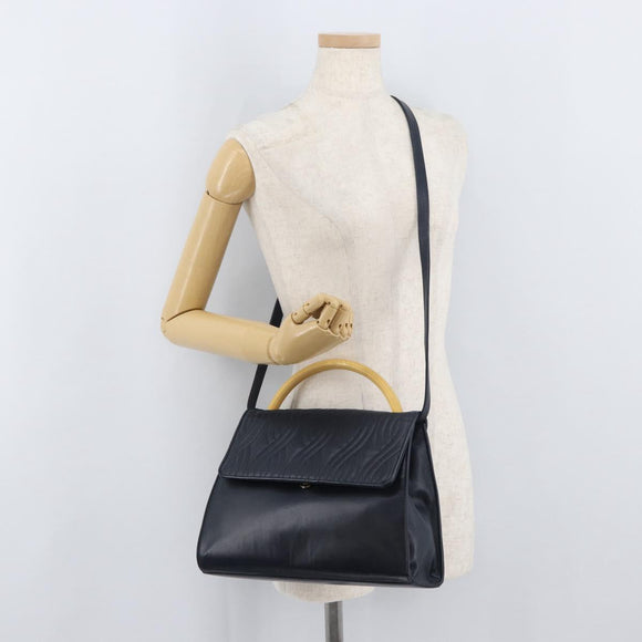 FENDI Pasta Hand Bag Leather 2way Gold Navy Auth YKZ1469A