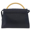 FENDI Pasta Hand Bag Leather 2way Gold Navy Auth YKZ1469A-2