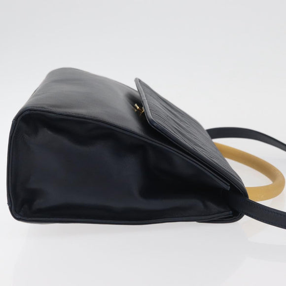 FENDI Pasta Hand Bag Leather 2way Gold Navy Auth YKZ1469A