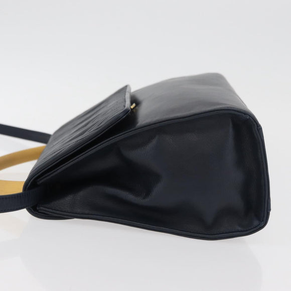 FENDI Pasta Hand Bag Leather 2way Gold Navy Auth YKZ1469A