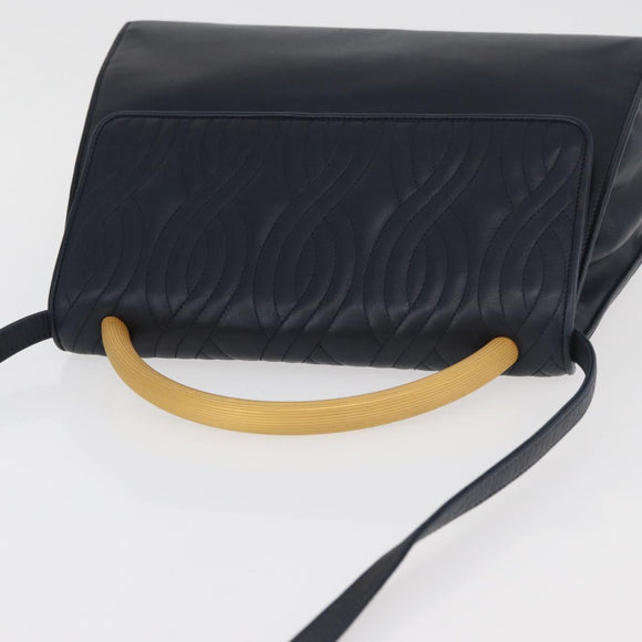 FENDI Pasta Hand Bag Leather 2way Gold Navy Auth YKZ1469A