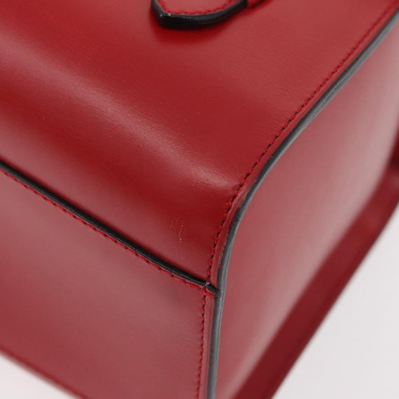 CELINE Hand Bag Leather Red Gold Auth YKZ1471A