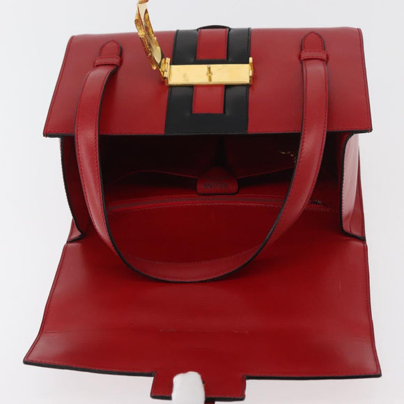 CELINE Hand Bag Leather Red Gold Auth YKZ1471A