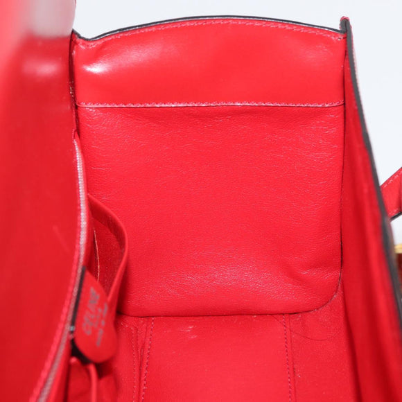 CELINE Hand Bag Leather Red Gold Auth YKZ1471A