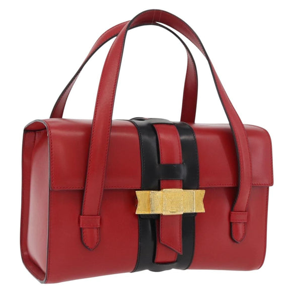 CELINE Hand Bag Leather Red Gold Auth YKZ1471A