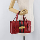 CELINE Hand Bag Leather Red Gold Auth YKZ1471A-24
