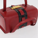 CELINE Hand Bag Leather Red Gold Auth YKZ1471A-6