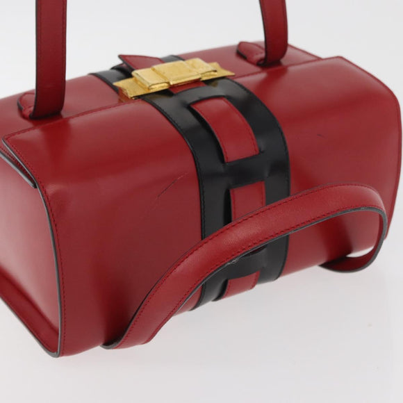 CELINE Hand Bag Leather Red Gold Auth YKZ1471A