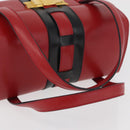 CELINE Hand Bag Leather Red Gold Auth YKZ1471A-7