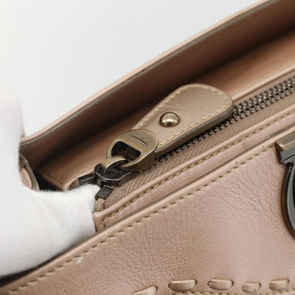 Salvatore Ferragamo Gancini Hand Bag Leather Beige Auth YKZ1472