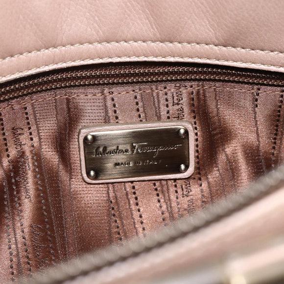 Salvatore Ferragamo Gancini Hand Bag Leather Beige Auth YKZ1472