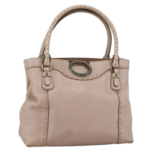 Salvatore Ferragamo Gancini Hand Bag Leather Beige Auth YKZ1472