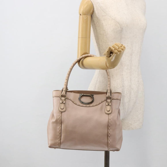 Salvatore Ferragamo Gancini Hand Bag Leather Beige Auth YKZ1472